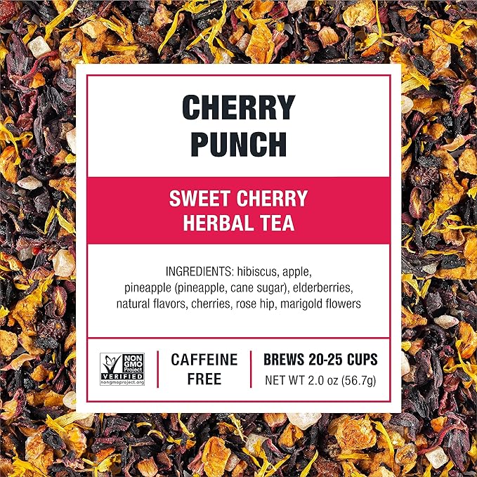 Tiesta Tea - Cherry Punch, Loose Leaf, Sweet Cherry Herbal Tea, Premium Blend, Non-Caffeinated, Makes Hot or Iced & Brews Up to 25 Cups, 2oz Resealable Pouch - Bloomnest