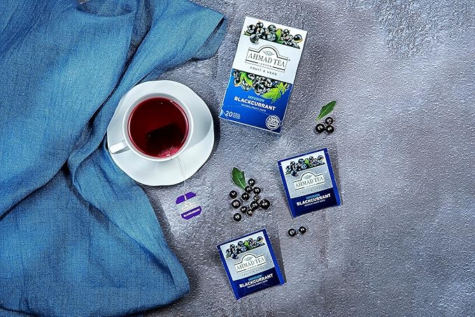 Ahmad Tea Herbal Tea, Blackcurrant Teabags, 20 ct (Pack of 1) - Decaffeinated & Sugar-Free - Bloomnest