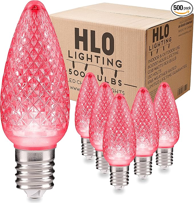 HLO Lighting Set of 500 Pink C9 Faceted LED Christmas Light Bulbs for Indoor & Outdoor Use | Durable Replacement Bulbs - Bloomnest