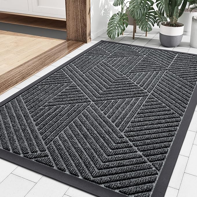 Smiry Front Door Mat Outside Entrance, Heavy Duty Sturdy Natural Rubber Doormat, Trap Dirt and Moisture, Easy Clean Low Profile Mats for Indoor Outdoor Entry, Irregular Triangle (36x24, Grey) - Bloomnest