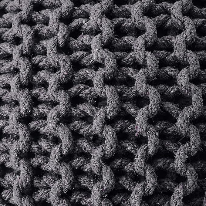 REDEARTH Round Pouf Foot Stool Ottoman - Cotton Hand Knitted Dori Pouffe - Cord Boho Home Décor - Stuffed Cable Poof for Living Room - Bedroom (19.5"x19.5"x14") - Dark Gray - Bloomnest
