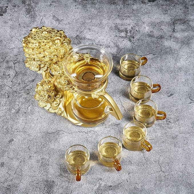 Glass Teapot Set with Infuser Semi Automatic Tea Set Magic Teapot (Tree - golden) - Bloomnest