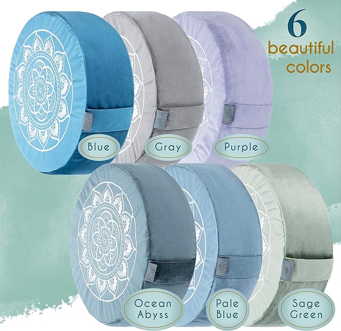 Florensi Meditation Cushion - Comfortable Floor Pillow - Traditional Tibetan Meditation Pillow with Beautiful Velvet Cover - Large Floor Cushion Seating for Adults - Premium Yoga Buckwheat Bolster