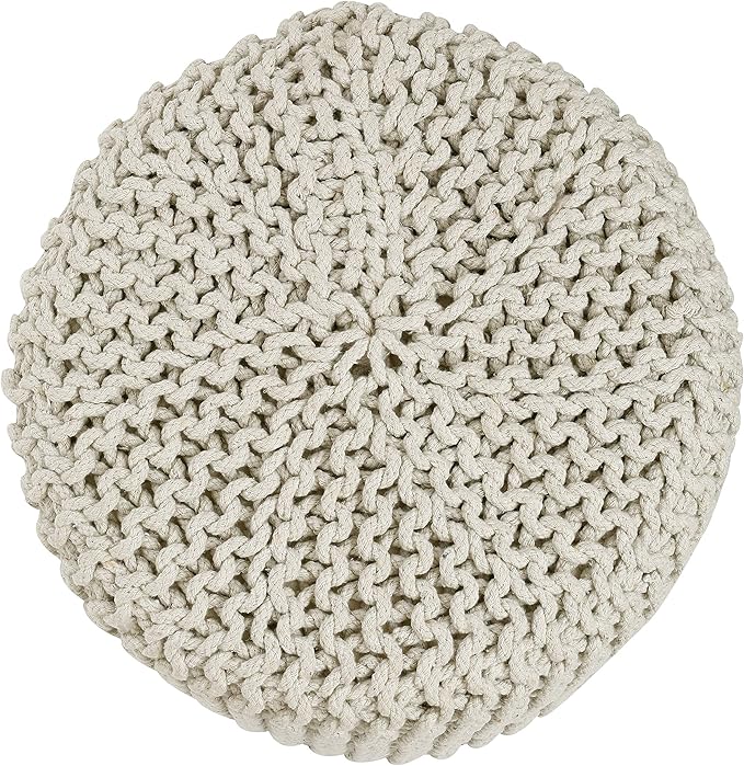 REDEARTH · Cylindrical Hand Knitted Pouf - Foot Stool Ottoman - Cord Boho Pouffe - Cotton Round Poof for Home Decor - Living Room - Nursery - Bedroom - Patio (16" x 16" x 16") - Ivory - Bloomnest