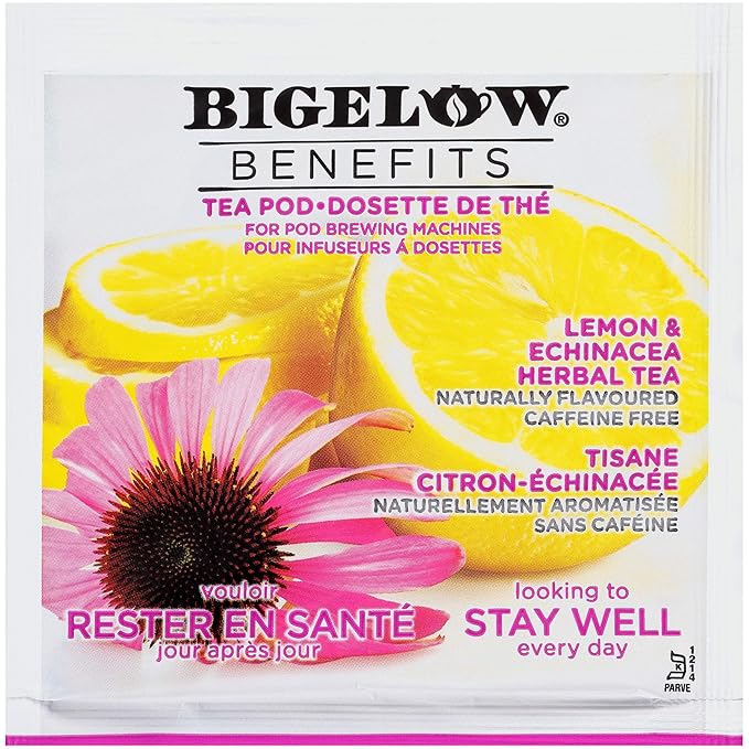 Bigelow Benefits Stay Well Lemon and Echinacea Herbal Tea Pods, 16-Count Box (Pack of 1) Caffeine-Free Individual Herbal Tisane Bags, for Hot Tea or Iced Tea - Bloomnest