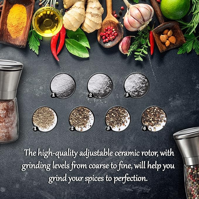 Professional Salt and Pepper Grinder – Premium Stainless Steel Salt and Pepper Shaker with Ceramic Spice Grinder Mill for Adjustable Coarseness - Bloomnest