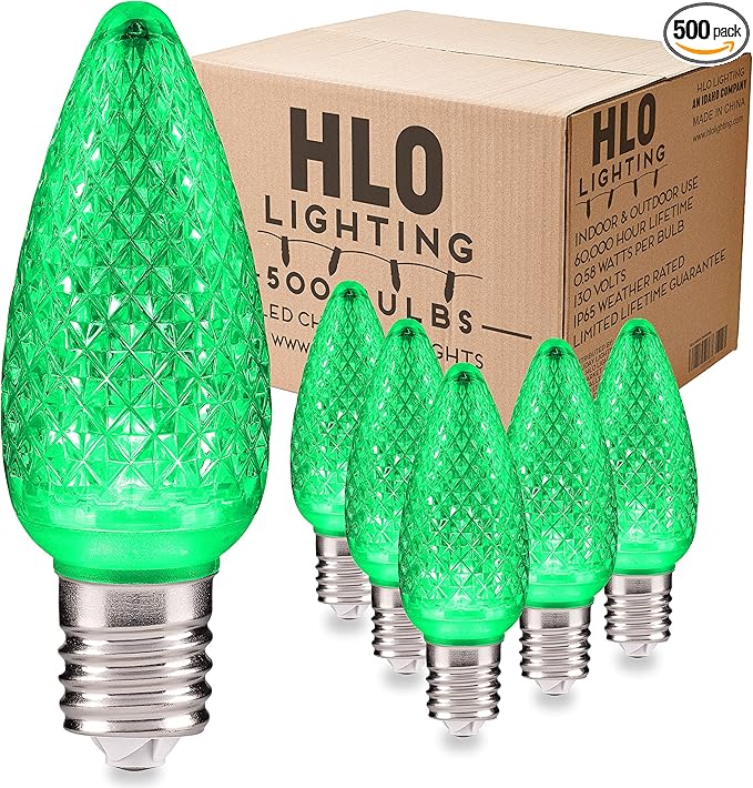 HLO Lighting Set of 500 Green C9 Faceted LED Christmas Light Bulbs for Indoor & Outdoor Use | Durable Replacement Bulbs - Bloomnest