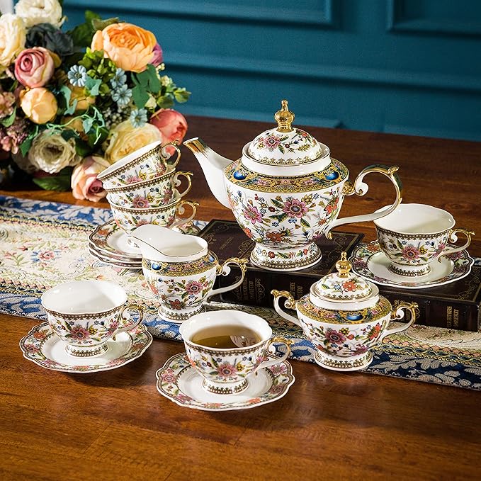 ACMLIFE Bone China Tea Cup and Saucer Set for 1, Vintage Floral Tea Cup with Saucer, Spoon and Gift Box, 6.8 oz (Pink-A) - Bloomnest