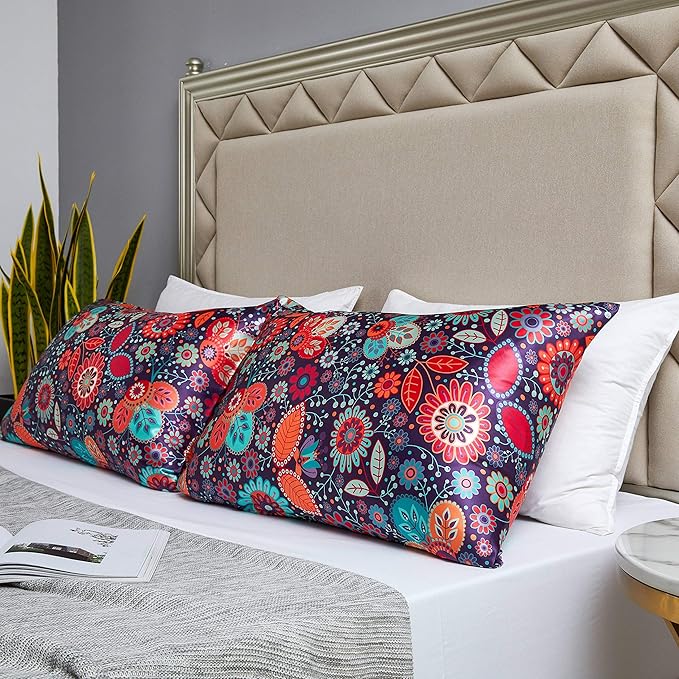 MR&HM Satin Pillowcase for Hair and Skin, Silk Satin Pillowcase 2 Pack, King Size Pillow Cases Set of 2, Silky Pillow Cover with Envelope Closure (20x40, Sunflower) - Bloomnest