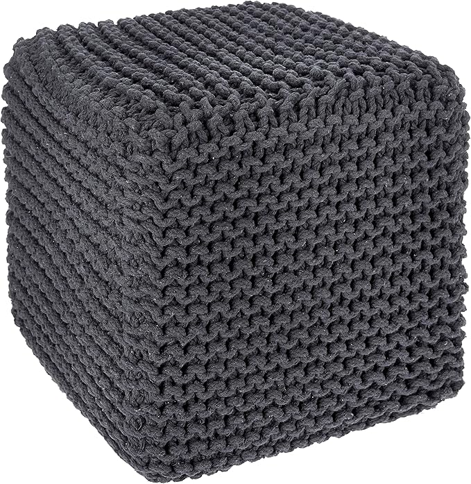 REDEARTH Cube Pouf Foot Stool Ottoman - Hand Knitted Coffee Table - Cotton Cord Boho Pouffe - Home Décor Poof - Stuffed Footrest for Living Room - Bedroom - Patio (16" x 16" x 16") - Dark Gray - Bloomnest