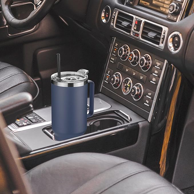 HASLE OUTFITTERS 40 oz Stainless Steel Tumbler with Handle, Vacuum Insulated Tumblers Bulk, Reusable Double Wall Travel Coffee Mug, Durable Powder Coated Water Bottles(Navy, 8) - Bloomnest