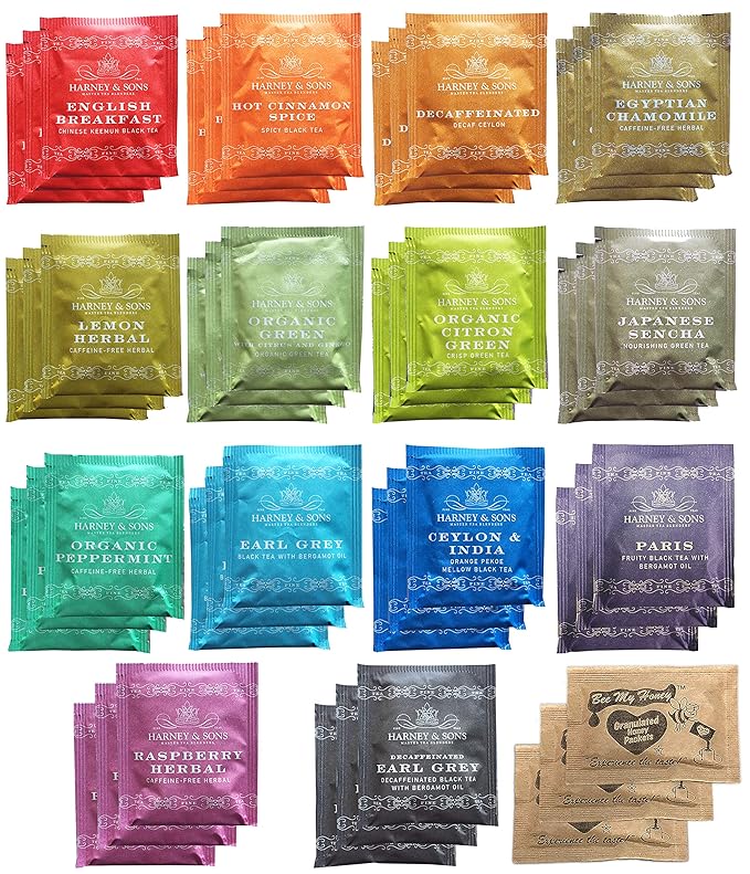 Harney & Sons Assorted Tea Bag Sampler Bundle 42 Count With Honey Crystal Packs Great for Birthday, Hostess and Co-worker Gifts, Tea Set Gifts, Tea Variety Pack - Bloomnest