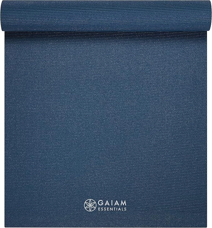 Gaiam Essentials Thick 2/5" (10mm) and Thin 1/4" (6mm) Yoga & Pilates, Fitness & Exercise Mat with Easy-Cinch Carrier Strap