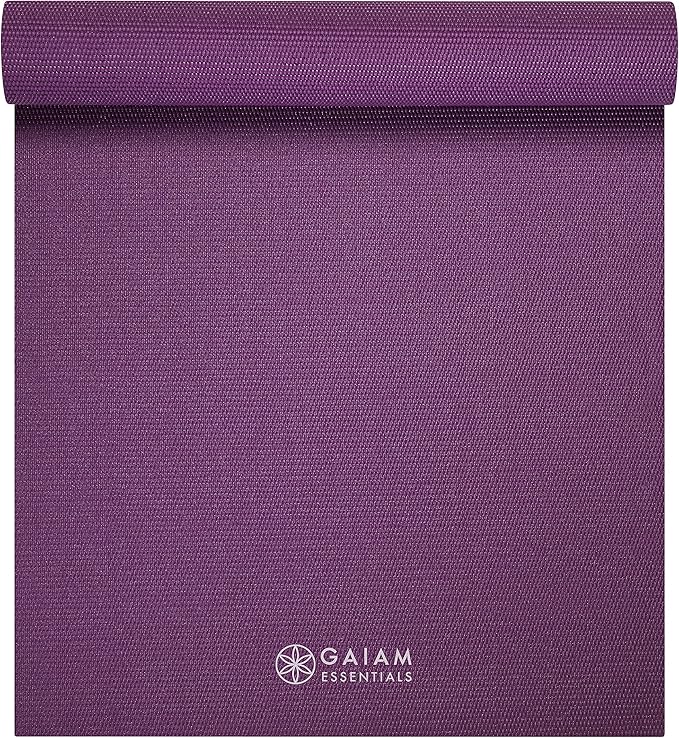 Gaiam Essentials Thick 2/5" (10mm) and Thin 1/4" (6mm) Yoga & Pilates, Fitness & Exercise Mat with Easy-Cinch Carrier Strap