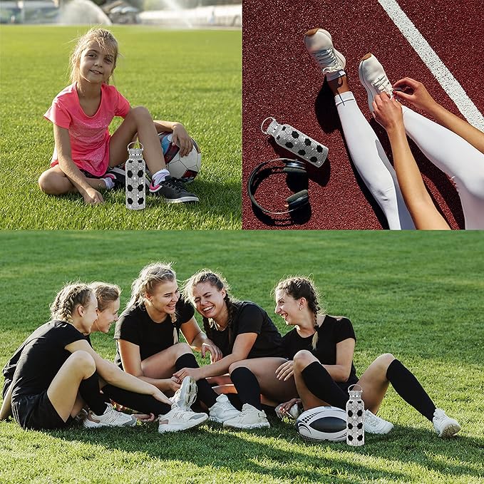 Liquid TuNes Soccer Bling Water Bottle Stainless Steel Thermal Bottle, Insulated Refillable Glitter Water Bottle with Chain, Great Gift Idea for Girls(500ml/16.9 oz) - Bloomnest