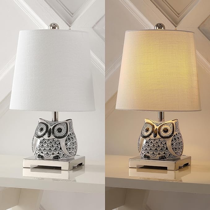 JONATHAN Y JYL3014C Justina 16" Ceramic Mini LED Table Lamp, Cottage,Transitional for Bedroom, Living Room, Office, Kids Room, Entryway, College Dorm, Bookcase, LED Bulb Included, Black/White - Bloomnest