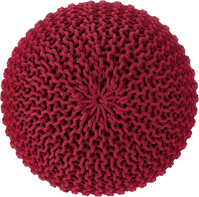 REDEARTH · Round Pouf Ottoman - Hand Knitted Cable Boho Poof - Foot Stool Bean Bag - Home Décor Stuffed Footrest for Living Room - Nursery - Bedroom - 100% Cotton Poufs (19.5"x19.5"x14") - Red - Bloomnest