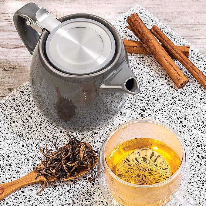 Tealyra - Pluto Porcelain Small Teapot Grey - 18.2-ounce (1-2 cups) - Unique Finish - Stainless Steel Lid and Extra-Fine Infuser To Brew Loose Leaf Tea - 540ml - Bloomnest