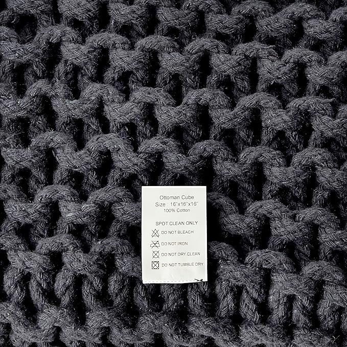 REDEARTH Cube Pouf Foot Stool Ottoman - Hand Knitted Coffee Table - Cotton Cord Boho Pouffe - Home Décor Poof - Stuffed Footrest for Living Room - Bedroom - Patio (16" x 16" x 16") - Dark Gray - Bloomnest
