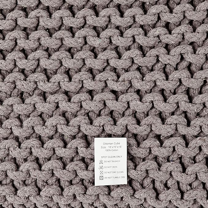 REDEARTH Cube Hand Knitted Pouf - Foot Stool Ottoman - Cord Boho Pouffe - Poof Accent Stuffed Table or Footrest for Living Room - Nursery - Bedroom - Patio - 100% Cotton (16" x 16" x 16") - Taupe - Bloomnest
