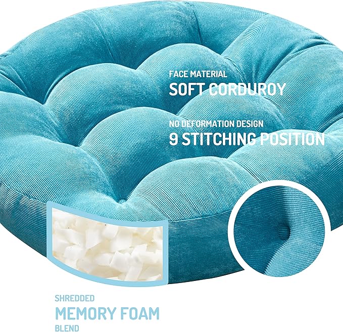 Meditation Floor Pillow Set of 2, Round Large Pillows Seating for Adults, Tufted Corduroy Thick Cushion for Living Room Tatami, Turquoise, 22 Inch'2 Count (Pack of 1) - Bloomnest