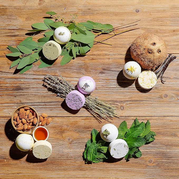 Essential Oil Shower Steamers and Bath Bombs Set - Lavender, Peppermint, Vanilla Coconut, Eucalyptus, Honey Almond Scented Aromatherapy Vaporizing Tablets, Relaxation Gifts for Women, 11pc - Bloomnest