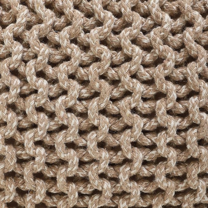 REDEARTH Round Pouf Ottoman - Hand Knitted Cable Boho Poof Home Décor Pouffe Circular Footrest for Living Room - Nursery - Bedroom - Lounge 100% Cotton (18”x18”x14”) - Beige Ivory - Bloomnest