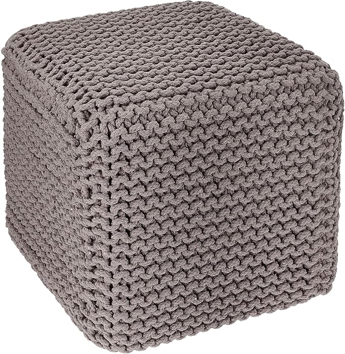 REDEARTH Cube Hand Knitted Pouf - Foot Stool Ottoman - Cord Boho Pouffe - Poof Accent Stuffed Table or Footrest for Living Room - Nursery - Bedroom - Patio - 100% Cotton (16" x 16" x 16") - Taupe - Bloomnest