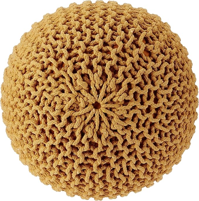 REDEARTH · Round Pouf Ottoman - Hand Knitted Cable Boho Poof Home Décor Pouffe Circular Footrest for Living Room - Bedroom - Lounge - Nursery - 100% Cotton Poufs (19.5"x19.5"x14") - Mustard - Bloomnest