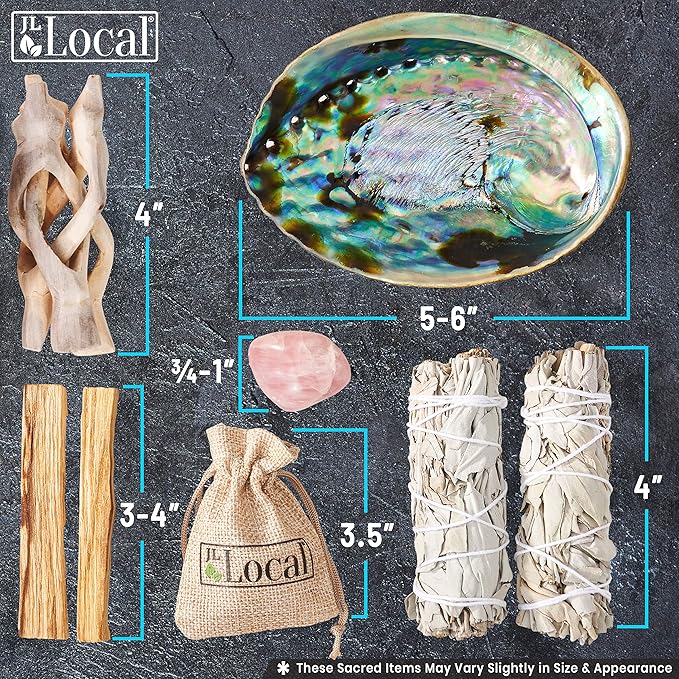 JL Local Perfect Unity Smudging Kit - 2 White Sage Smudge Sticks + 2 Palo Santo Sticks + Abalone Shell Bowl + Rose Quartz Crystal | Healing Incense for Cleansing, Blessing, Protection, Meditation JLLocal