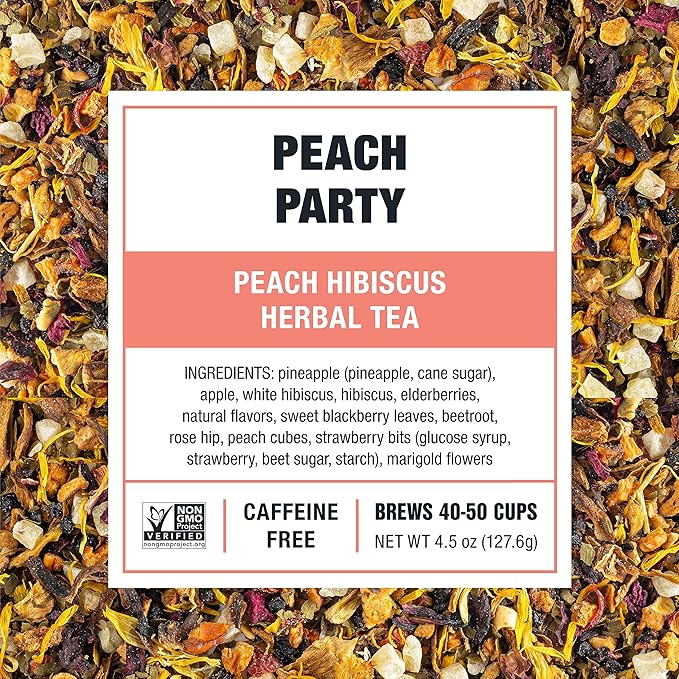Tiesta Tea - Peach Party, Loose Leaf, Peach Hibiscus Herbal Infusion, Premium Blend, Non-Caffeinated Fruit Tea, Makes Hot or Iced & Up to 50 Cups, 4.5oz Refillable Tin - Bloomnest