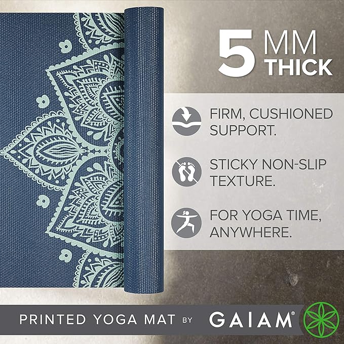Gaiam Yoga Mat - Premium 5mm Print Thick Non Slip Exercise & Fitness Mat for All Types of Yoga, Pilates & Floor Workouts (68" x 24" x 5mm) - Bloomnest