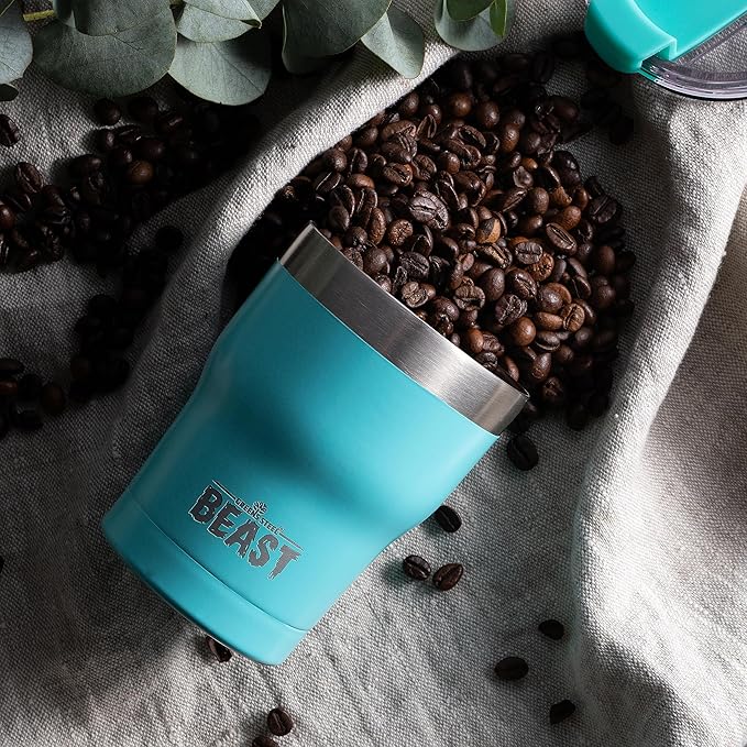 Beast 10 oz Tumbler Stainless Steel Vacuum Insulated Coffee Ice Cup Double Wall Travel Flask (Aquamarine Blue) - Bloomnest