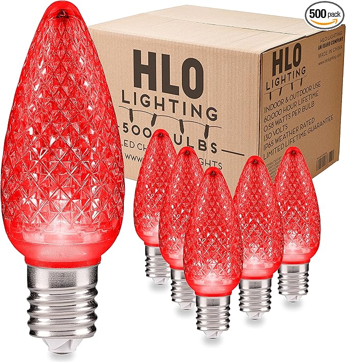 HLO Lighting Set of 500 Red C9 Faceted LED Christmas Light Bulbs for Indoor & Outdoor Use | Durable Replacement Bulbs - Bloomnest