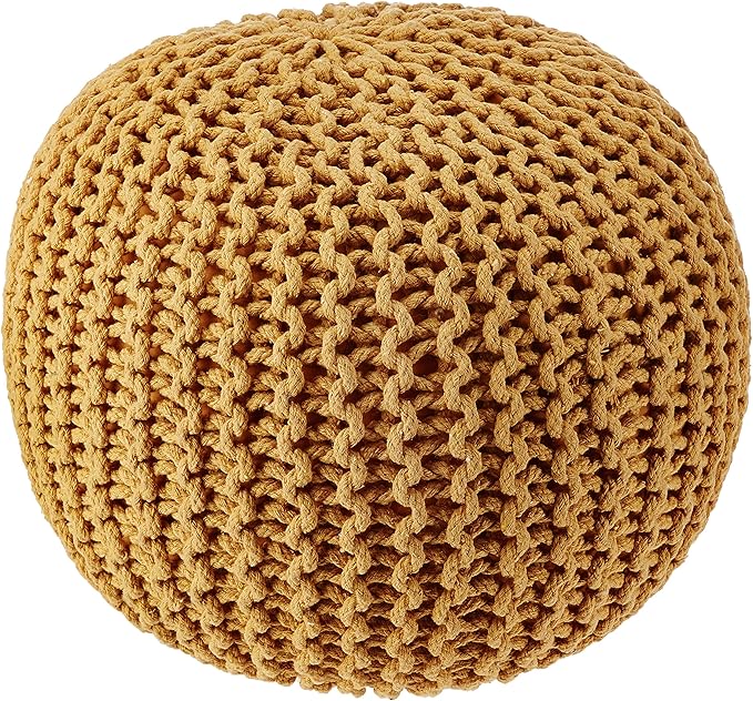 REDEARTH · Round Pouf Ottoman - Hand Knitted Cable Boho Poof Home Décor Pouffe Circular Footrest for Living Room - Bedroom - Lounge - Nursery - 100% Cotton Poufs (19.5"x19.5"x14") - Mustard - Bloomnest