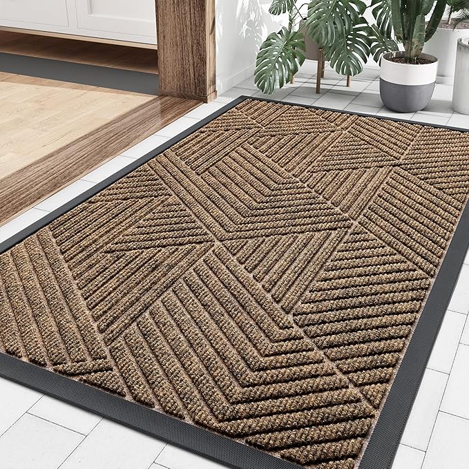 Smiry Front Door Mat Outside Entrance, Heavy Duty Sturdy Natural Rubber Doormat, Trap Dirt and Moisture, Easy Clean Low Profile Mats for Indoor Outdoor Entry, Irregular Triangle (36x24, Brown) - Bloomnest