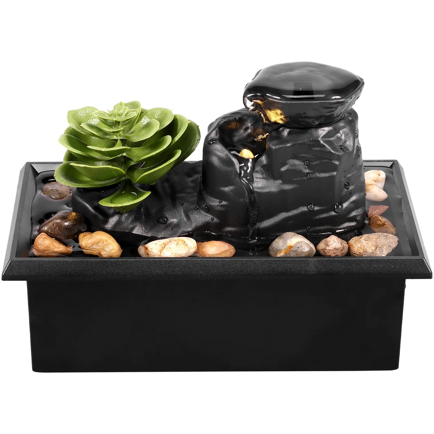 Tabletop Fountain with Light Battery/USB Operated Mini Indoor Water Fountain Feature Zen Meditation Fountain Decor Sound