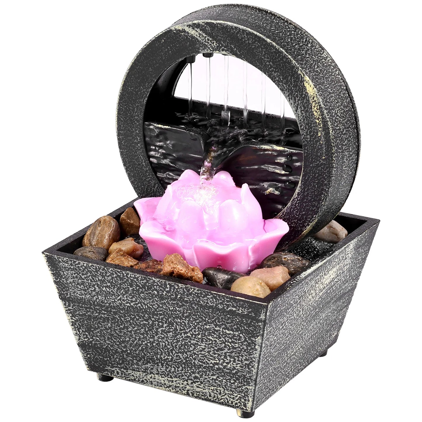 Tabletop Fountain with Light Battery/USB Operated Mini Indoor Water Fountain Feature Zen Meditation Fountain Decor Sound