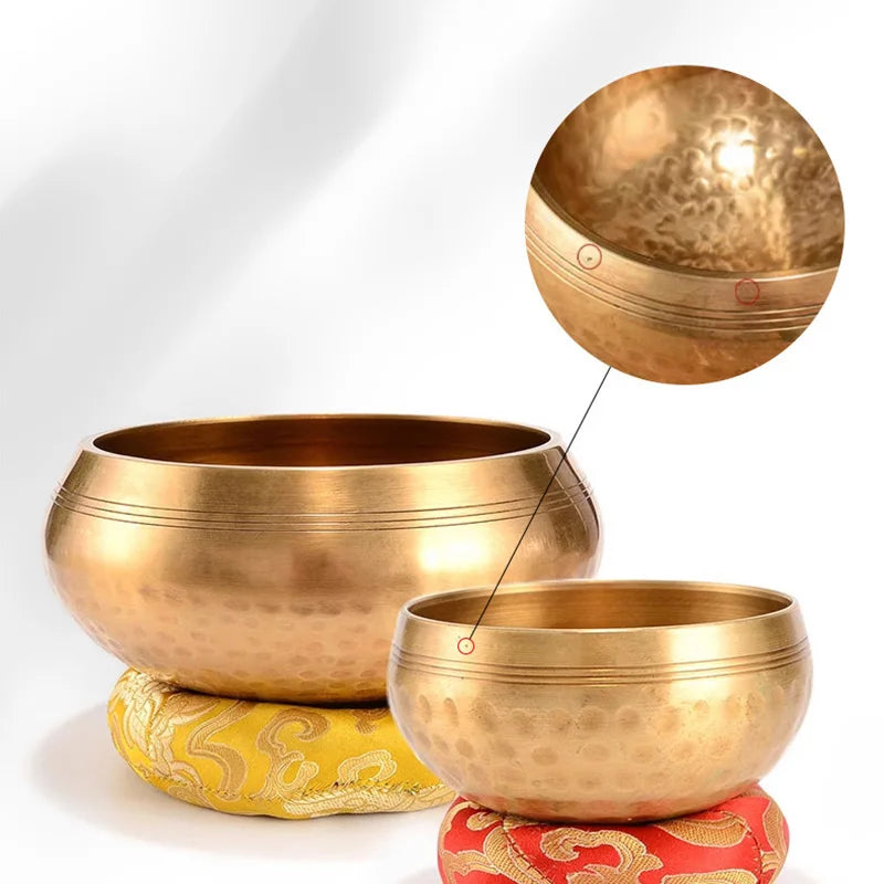 Tibetan Handmade Brass Singing Bowl, Yoga Meditation Bowl for Sound Healing Stress Relief, Buddha Mindfulness bowl Instrument Bloomnest