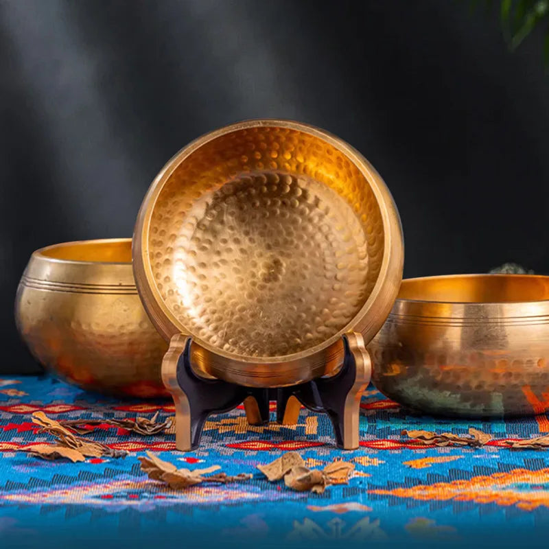 Tibetan Handmade Brass Singing Bowl, Yoga Meditation Bowl for Sound Healing Stress Relief, Buddha Mindfulness bowl Instrument Bloomnest