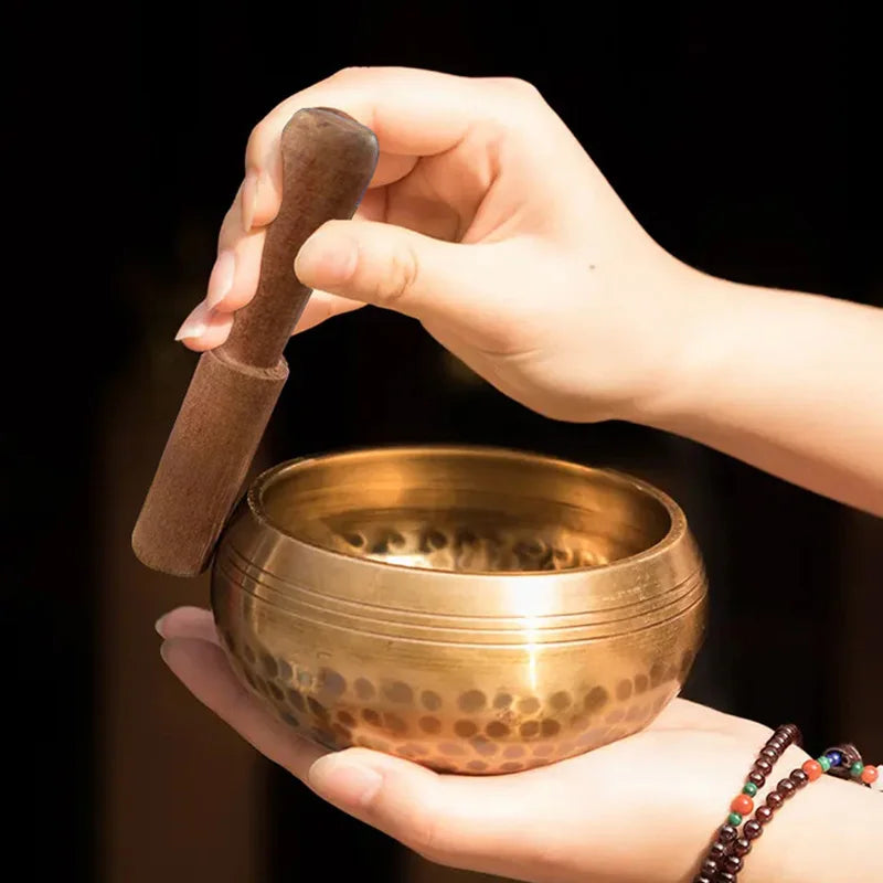 Tibetan Handmade Brass Singing Bowl, Yoga Meditation Bowl for Sound Healing Stress Relief, Buddha Mindfulness bowl Instrument Bloomnest